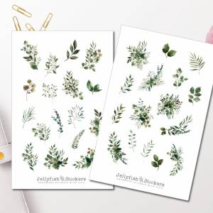 Pflanzen Sticker Set - Journal Sticker, Planer Sticker, Aufkleber, Sticker Floral, Garten, Grün, Blumen, Hochzeit, Dekor Bild 1