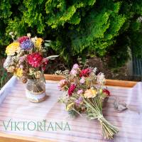 Trockenblumenstrauß * Blumenstrauß aus getrockneten Blumen: Rosen, Ranunkeln, Schleierkraut ca. 25cm hoch Bild 3