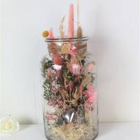 Trockenblumendeko, getrocknete Blumen im Glas, Tischdeko, Tischgesteck Bild 1