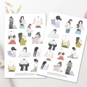 Mädchen Bücher Sticker Set - Aufkleber, Journal Sticker, Planer Sticker, Sticker Kleidung, Lesen, Buch, koreanischer Sti Bild 1