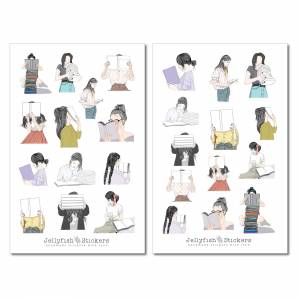 Mädchen Bücher Sticker Set - Aufkleber, Journal Sticker, Planer Sticker, Sticker Kleidung, Lesen, Buch, koreanischer Sti Bild 2