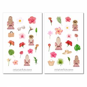 Mädchen Tropische Blumen Sticker Set | Journal Sticker | Planer Sticker | Sticker Mädchen, Frauen, Sommer, Blumen, Flora Bild 2
