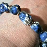 Armband blau weiß Sodalith Nuggets von 18 bis 22 cm verstellbar handgemacht wirework silberfarben boho Bild 2