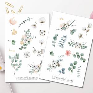 Eukalyptus und Baumwolle Sticker Set | Florale Aufkleber | Journal Sticker | Blumen Sticker | Planer Sticker bullet jour Bild 1