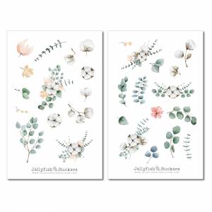 Eukalyptus und Baumwolle Sticker Set | Florale Aufkleber | Journal Sticker | Blumen Sticker | Planer Sticker bullet jour Bild 2