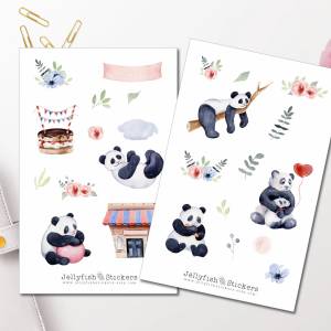 Panda Sticker Set | Niedliche Aufkleber | Journal Sticker | Tiere Sticker | Planer Sticker | Florale Sticker, Blumen, Na Bild 1