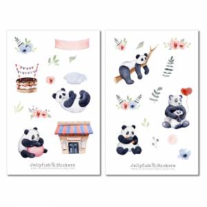 Panda Sticker Set | Niedliche Aufkleber | Journal Sticker | Tiere Sticker | Planer Sticker | Florale Sticker, Blumen, Na Bild 2