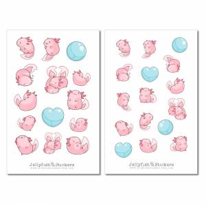 Axolotl Sticker Set | Niedliche Aufkleber | Journal Sticker | Planer Sticker | Sticker Tiere, Lurch, cartoon Sticker She Bild 2