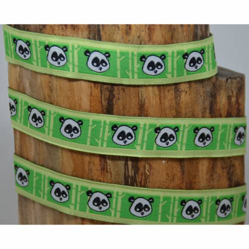 Webband mit Panda Pandas grün Glücksband 1 m Nähen Deko