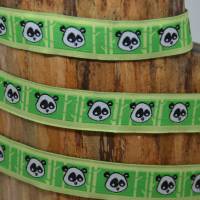 Webband mit Panda Pandas grün Glücksband 1 m Nähen Deko Bild 1
