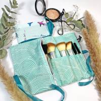 Schminktasche mit Fächern in Türkis, Make-up Bag für Pinsel etc. für Reisen, Kosmetiktasche aus Baumwolle Weltenbummler Bild 1