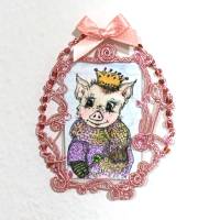 Minibild Schwein mit Krone handgemalt im wirework Prunkrahmen Talisman Gdeburtstagsgeschenk Glücksbringer Bild 2