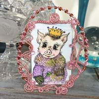 Minibild Schwein mit Krone handgemalt im wirework Prunkrahmen Talisman Gdeburtstagsgeschenk Glücksbringer Bild 4