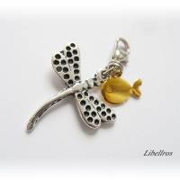 Charm Libelle mit Fisch - Schmuckanhänger,Wechselanhänger,Bettelarmband,Geschenk,maritim,modern Bild 3