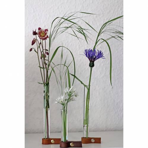 Mini Vasen 3er Set, Reagenzglas mit Fuß aus Fettleder in 10 Farben, minimalistisch industrial