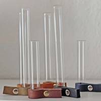 Mini Vasen 3er Set, Reagenzglas mit Fuß aus Fettleder in 10 Farben, minimalistisch industrial Bild 3