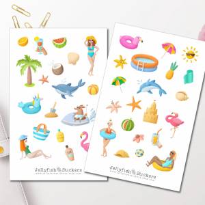 Pool Sticker Set | Sommer Aufkleber | Journal Sticker | Strand Sticker | Planer Sticker | Urlaub, Sommerferien Sticker S Bild 1