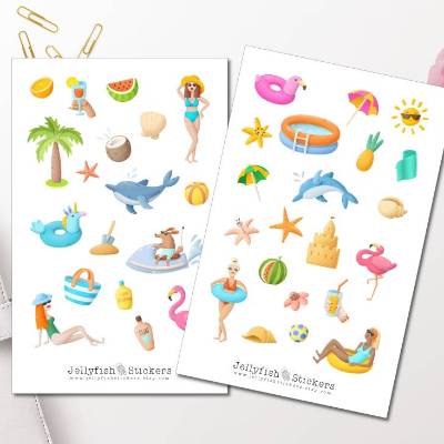 Pool Sticker Set | Sommer Aufkleber | Journal Sticker | Strand Sticker | Planer Sticker | Urlaub, Sommerferien Sticker S