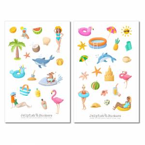 Pool Sticker Set | Sommer Aufkleber | Journal Sticker | Strand Sticker | Planer Sticker | Urlaub, Sommerferien Sticker S Bild 2