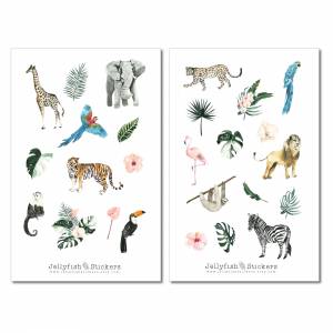 Sommer Dschungel Tiere Sticker Set | Journal Sticker | Planer Sticker | Sticker Urlaub, Reisen, Löwe, Elefant, Afrika, W Bild 2