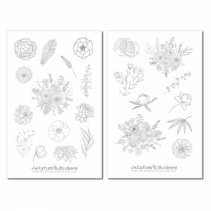 Blumen Sticker Set schwarz weiß | Florale Aufkleber | Journal Sticker | Blumen Sticker | Planersticker | Sticker Floral, Bild 2