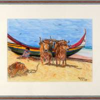 Algarvefischer – Original Pastellkreidemalerei, gerahmt. Bild 1