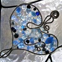 Tuchnadel Herz mit Mix in blau 90 x 85 Millimeter gehämmert handgemacht silbergrau Aluminium Muttertag Bild 5