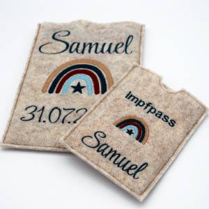 Set U-Heft und Impfpass aus Filz bestickt personalisiert "Regenbogen" mit Namen und Datum Bild 1