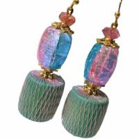Ohrringe funkelnd in türkis pink Glas und Holz petrol boho chic handgemacht Bild 3