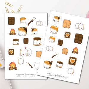 Marshmallow Sticker Set | Journal Sticker, Planer Sticker, Sticker für Kinder, niedliche Sticker, Camping, Grillen, Esse Bild 1