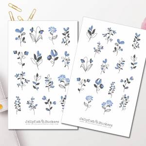 Blaue Blumen Sticker Set | Florale Aufkleber | Journal Sticker | Garten Sticker | Planer Sticker | Sticker Floral, Pflan Bild 1