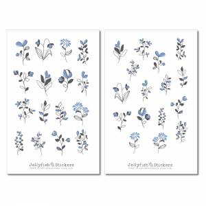 Blaue Blumen Sticker Set | Florale Aufkleber | Journal Sticker | Garten Sticker | Planer Sticker | Sticker Floral, Pflan Bild 2