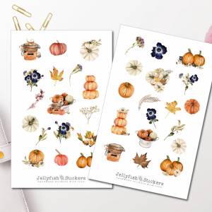 Herbst Kürbis Sticker Set | Aufkleber | Journal Sticker | Planer Sticker | Sticker Kürbis, Kochen, Essen, Pflanzen, Blum Bild 1