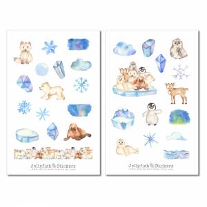 Arktische Tiere Sticker Set | Journal Sticker | Planer Sticker | Aufkleber Bulletjournal | Sticker Winter, Sticker Schne Bild 2