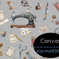 0,5m Canvas Vintage Sewing Kit grau Bild 1