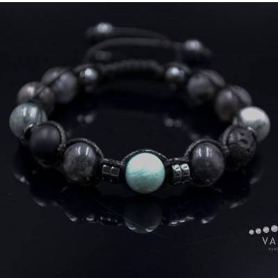 Herren Armband aus Edelsteinen Amazonit Labradorit Falkenauge Onyx Lava mit Knotenverschluss, Makramee Armband, 10 mm