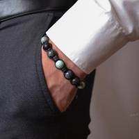 Herren Armband aus Edelsteinen Amazonit Labradorit Falkenauge Onyx Lava mit Knotenverschluss, Makramee Armband, 10 mm Bild 9