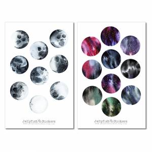 Mondphasen Sticker Set | Journal Sticker | Planer Sticker | Sticker Planeten | Aufkleber Weltall | Mond, Nacht, Himmel S Bild 2