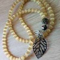 Halskette extra lang mit Anhänger Blatt Natur Kette Perlenkette Perlen aus Glas Glasperlen Silber Karabiner NEU Bild 1