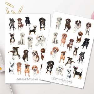 Hunde Sticker Set - Journal Sticker, Planer Sticker, Haustier, niedlich, süß, Familie, Mops, Terrier, Boxer, Golden Retr Bild 1