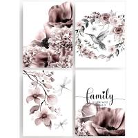Bilderset FAMILY IS A LITTLE WORLD CREATED OF LOVE Printset 4er Prints Bilder Poster  Kunstdrucke dekorativ  rosa Bild 1