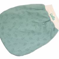 Schlafsack Löwenzahn grün Strampelsack Pucksack Sommerschlafsack für Babys mit Namen - personalisiertes Geschenk Baby Bild 1