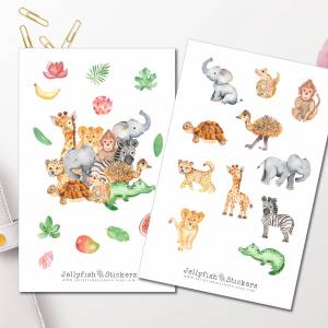 Baby Tiere Afrika Sticker Set | Niedliche Aufkleber | Journal Sticker | Planer Sticker | Sticker Löwe, Elefant, Giraffe Bild 1