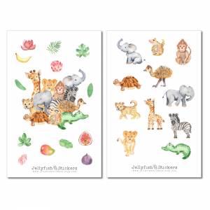 Baby Tiere Afrika Sticker Set | Niedliche Aufkleber | Journal Sticker | Planer Sticker | Sticker Löwe, Elefant, Giraffe Bild 2
