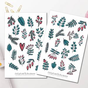 Winter Blätter und Zweige Sticker Set | Aufkleber | Journal Sticker | Planer Sticker | Sticker Herbst, Weihnachten, Wald Bild 1