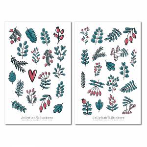 Winter Blätter und Zweige Sticker Set | Aufkleber | Journal Sticker | Planer Sticker | Sticker Herbst, Weihnachten, Wald Bild 2