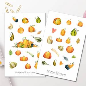 Kürbisse Sticker Set | Journal Sticker, journal sticker, Planer Sticker, Herbst, Halloween, Essen, Kochen, Gemüse Sticke Bild 1