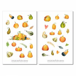 Kürbisse Sticker Set | Journal Sticker, journal sticker, Planer Sticker, Herbst, Halloween, Essen, Kochen, Gemüse Sticke Bild 2