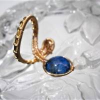 Lapislazuli Ring blau handgewebt crossover Design Keshi weiß Paisley verstellbar in wirework Bild 5