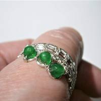 Ring grün handgewebt mit Quarz facettiert im Spiralring silberfarben als Design Bandring wirework Daumenring Bild 2